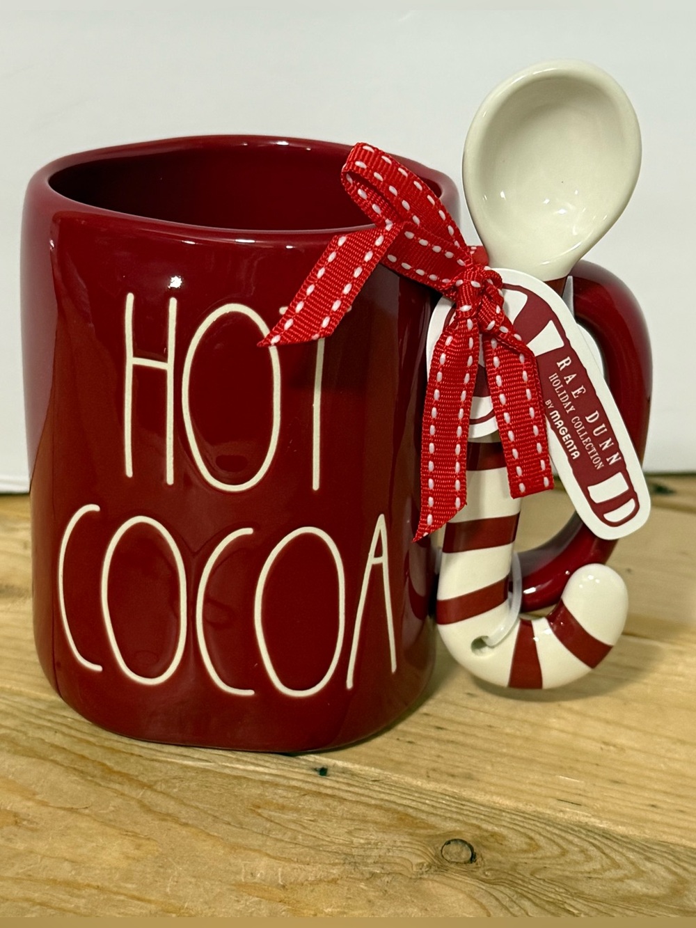 Rae Dunn Red 'HOT COCOA' Mug With Candy Cane Spoon Set 2026 Holiday Collection